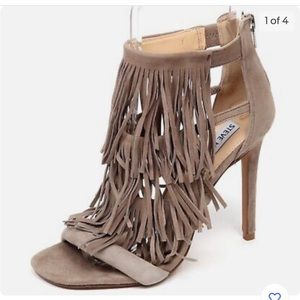 Suede Heeled Sandals in Taupe